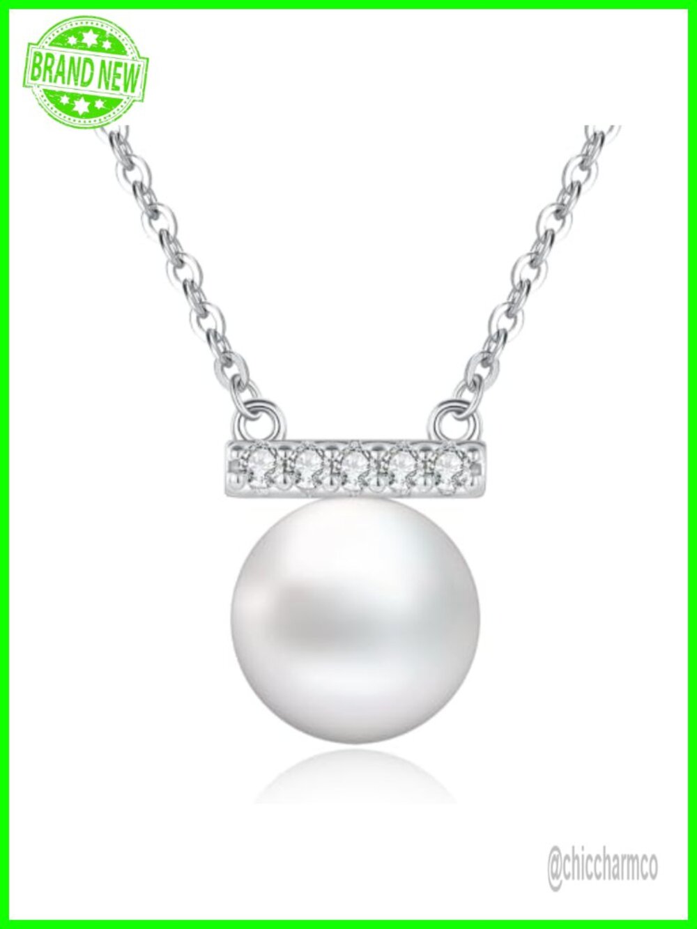 Edison Pearl Necklace 10mm AAAA+ Freshwater Sterling Silver 18K White Gold